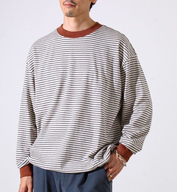 GLOSTER「【配色リブが映える主役ボーダー】Helloボーダー ロングスリーブTシャツ」|Tシャツ・カットソー|ベージュ系その他