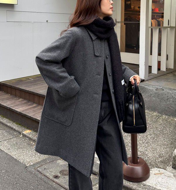 fredy emue「Super100ステンカラーミドルコート」|ダッフルコート|チャコールグレー