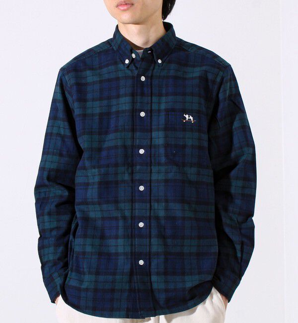 GLOSTER「【定番フレブルシリーズ】フレンチブルドッグ刺繍 ボタンダウンネルシャツ」|シャツ・ブラウス|