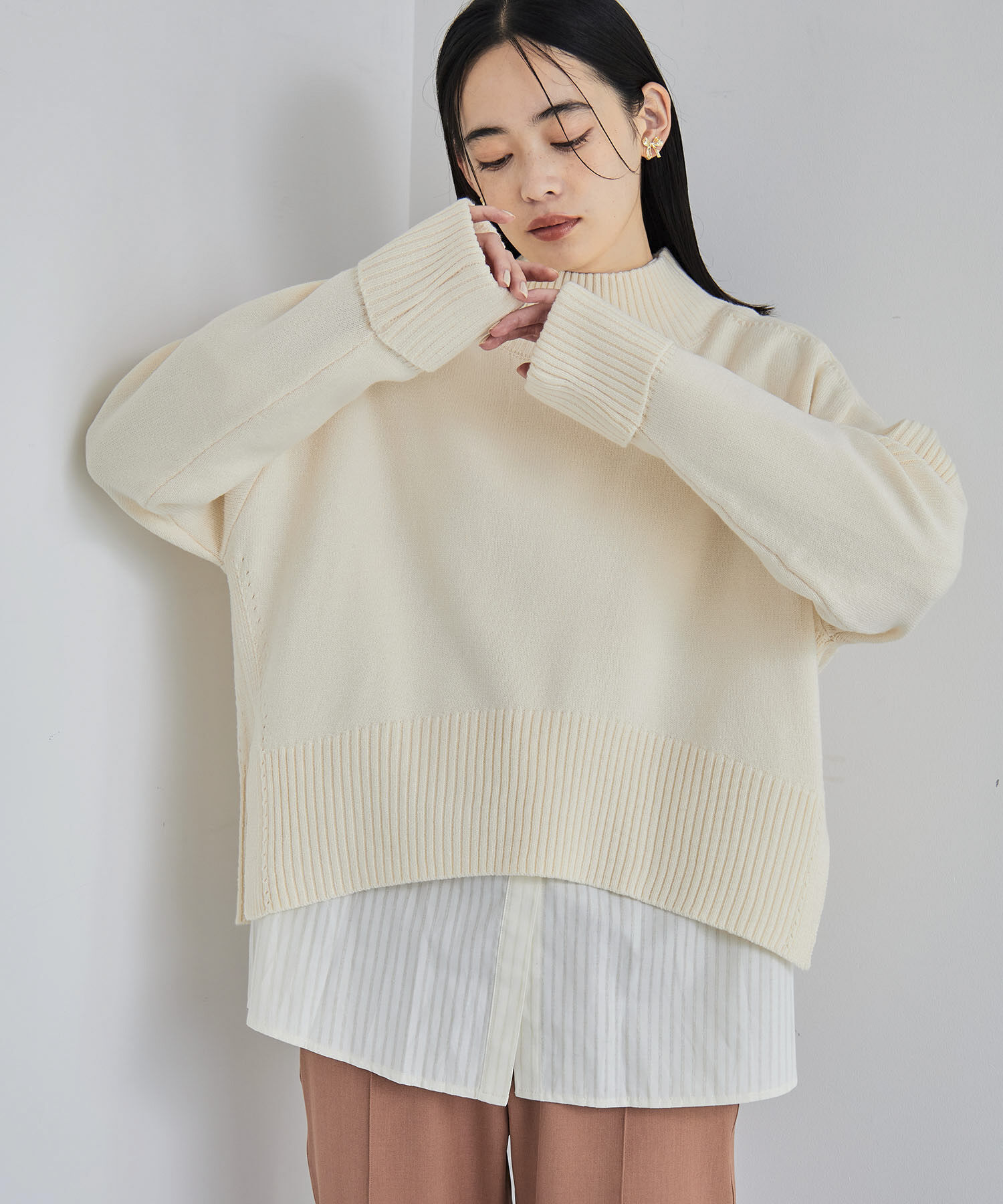 VIS「【アンチピリング/洗える】サイドスリットニットプルオーバー【WEB限定カラー】」|ニット・セーター|