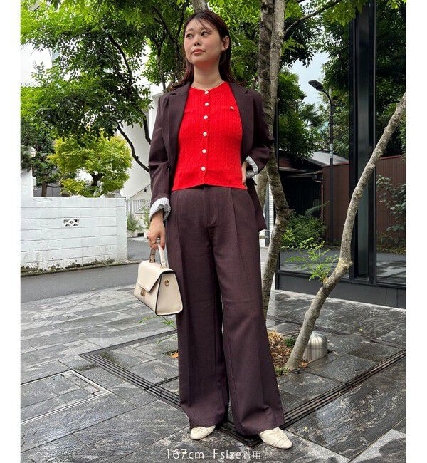 VIS「【WEB限定】エンブレム金釦5分袖ケーブルカーディガン」|カーディガン|