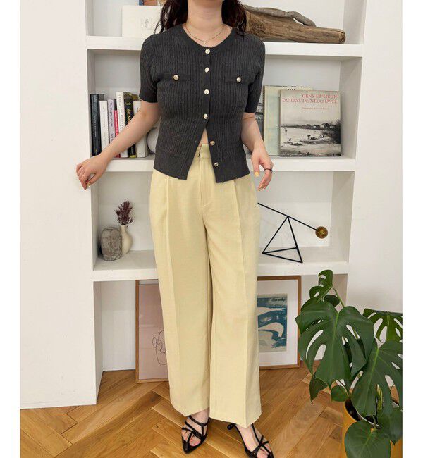 VIS「【WEB限定】エンブレム金釦5分袖ケーブルカーディガン」|カーディガン|