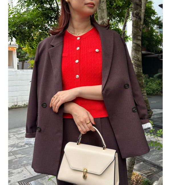 VIS「【WEB限定】エンブレム金釦5分袖ケーブルカーディガン」|カーディガン|