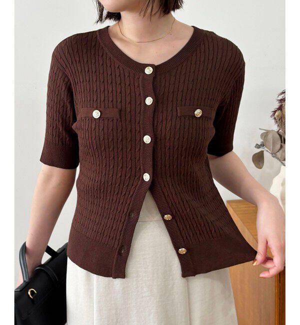 VIS「【WEB限定】エンブレム金釦5分袖ケーブルカーディガン」|カーディガン|