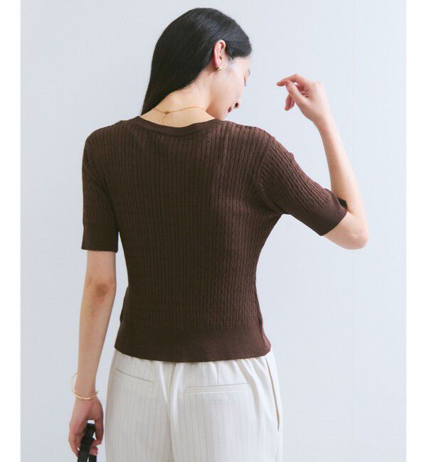 VIS「【WEB限定】エンブレム金釦5分袖ケーブルカーディガン」|カーディガン|