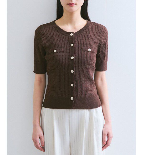 VIS「【WEB限定】エンブレム金釦5分袖ケーブルカーディガン」|カーディガン|