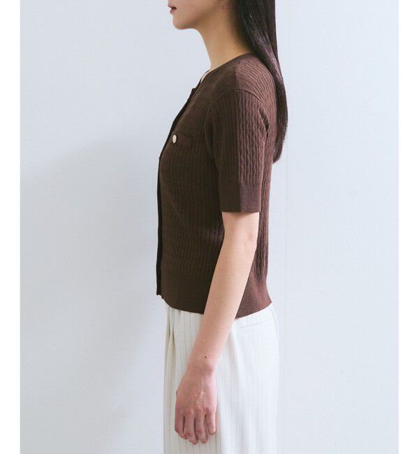 VIS「【WEB限定】エンブレム金釦5分袖ケーブルカーディガン」|カーディガン|