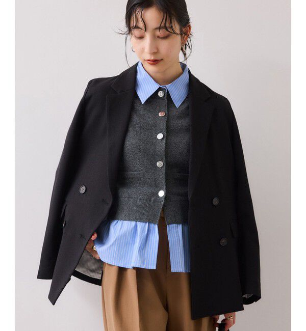 VIS「【美easy】ウーリッシュダブルブレストテーラードジャケット【セットアップ対応/洗える】」|テーラードジャケット|ブラック(01)