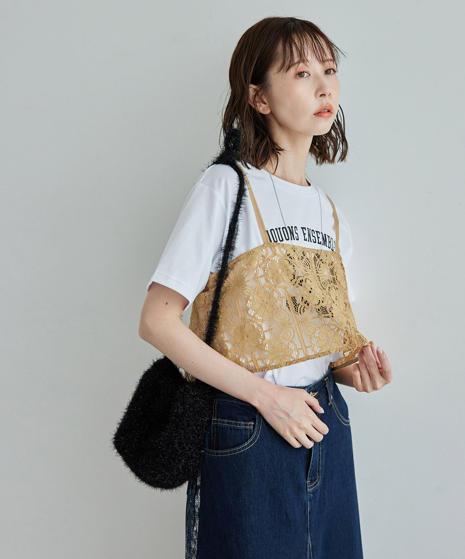 ROPE PICNIC PASSAGE「レイヤードレースビスチェ」|キャミソール|キャメル系(26)