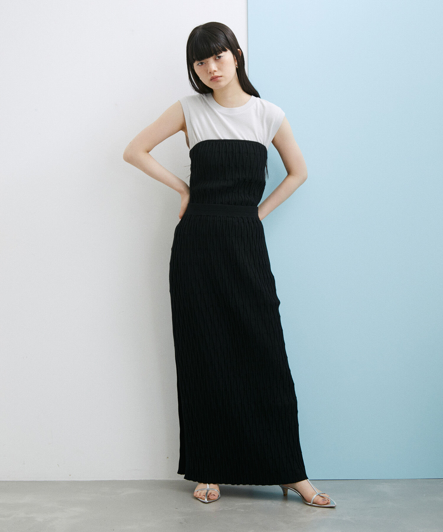 ADAM ET ROPE'「【サステナブル・セットアップ対応・WEB限定】チェック＆リブニットブラトップ」|チューブトップ|