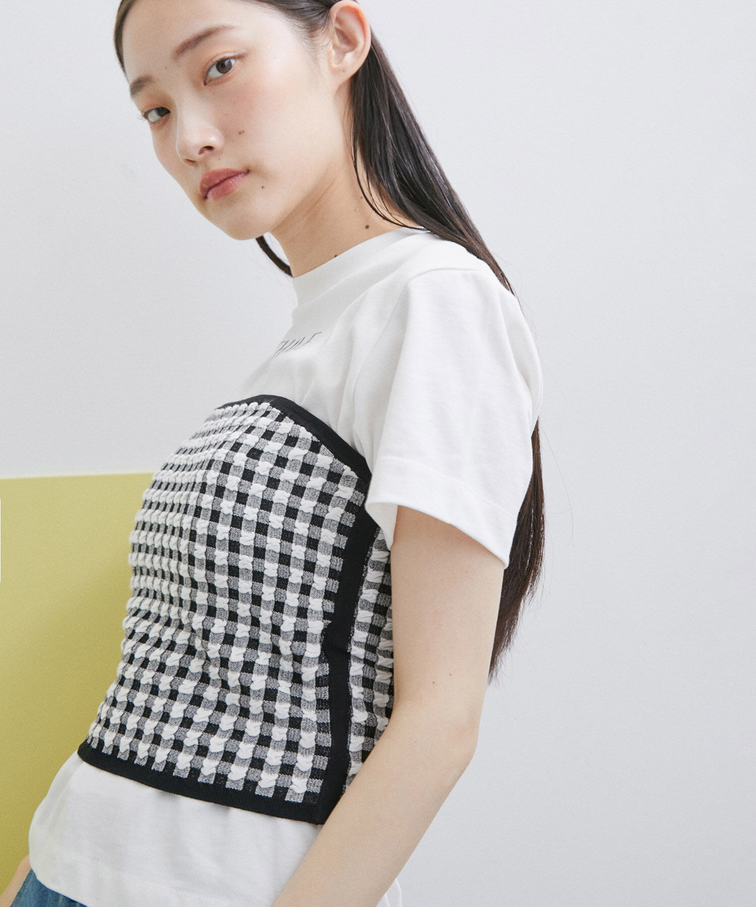 ADAM ET ROPE'「【サステナブル・セットアップ対応・WEB限定】チェック＆リブニットブラトップ」|チューブトップ|