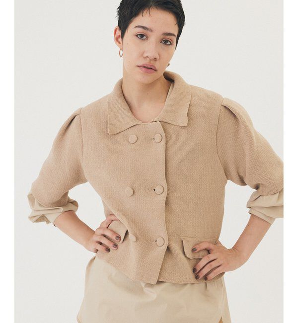 THE PAUSE「【THE PAUSE】ベロアニットショートカーディガン」|ニット・セーター|ベージュ