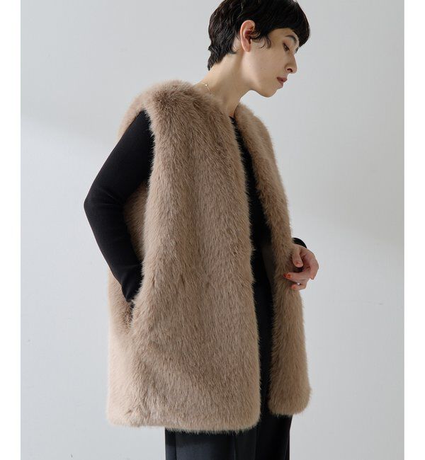 THE PAUSE「【THE PAUSE】フェイクファークルーネックジレ」|ベスト・ジレ|