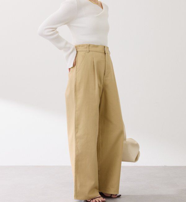  「【ウエスト調整可能】箔ツイルワイドパンツ」|チノ|