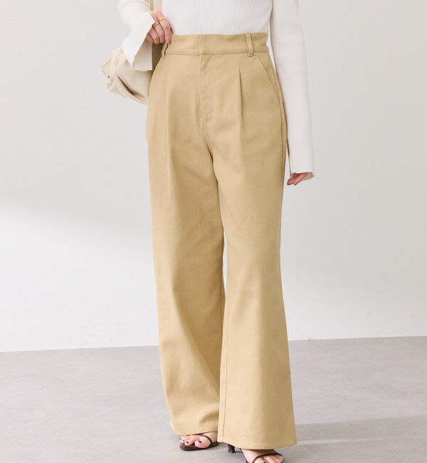  「【ウエスト調整可能】箔ツイルワイドパンツ」|チノ|