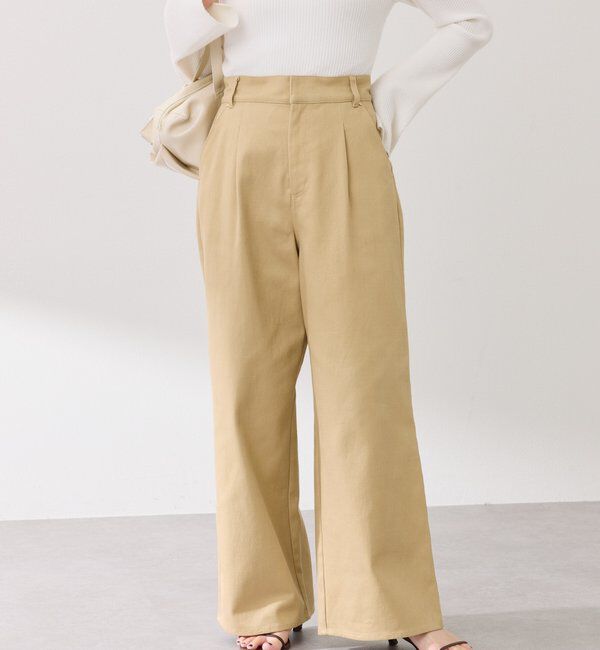  「【ウエスト調整可能】箔ツイルワイドパンツ」|チノ|