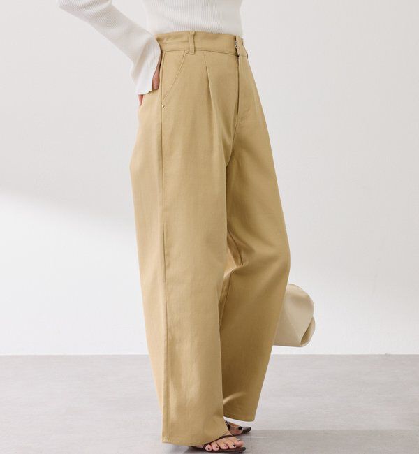  「【ウエスト調整可能】箔ツイルワイドパンツ」|チノ|