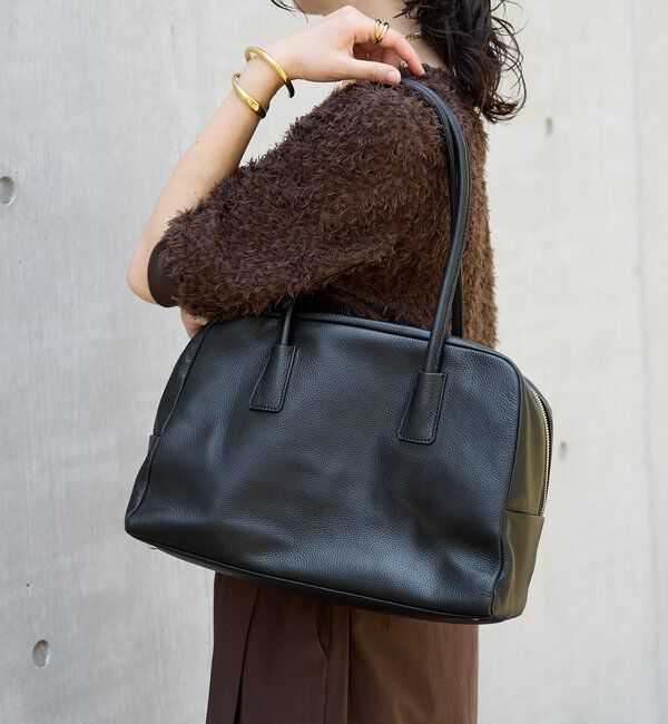  「【収納力◎】ロングハンドルレザーボストン」|ショルダー・メッセンジャー|ブラック