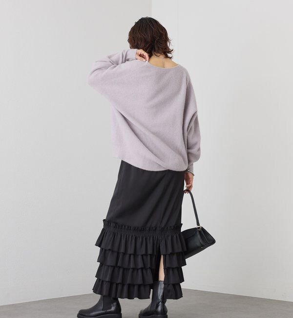  「【抜け感シルエット】ヘアリーウール片畦Vネックニット」|ニット・セーター|