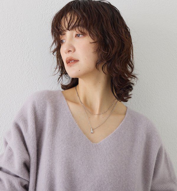  「【抜け感シルエット】ヘアリーウール片畦Vネックニット」|ニット・セーター|