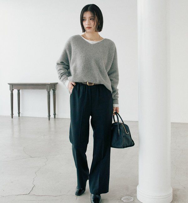  「【抜け感シルエット】ヘアリーウール片畦Vネックニット」|ニット・セーター|