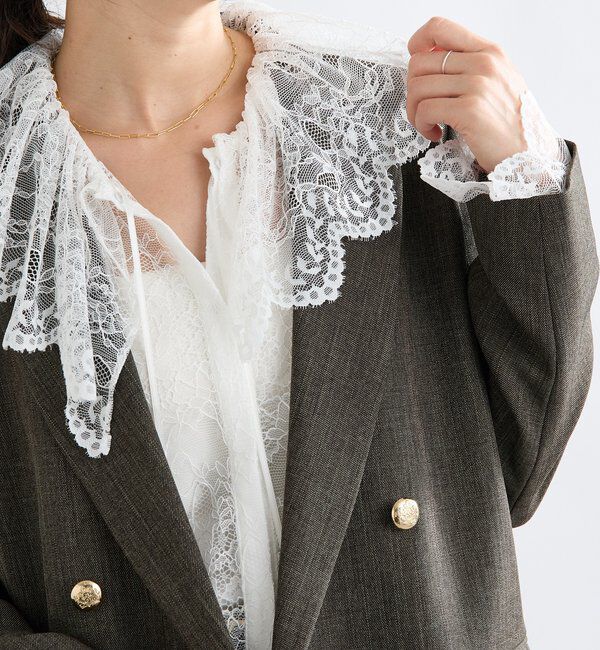  「【繊細なレースがアクセントに】フリルカラーレースブラウス」|シャツ・ブラウス|