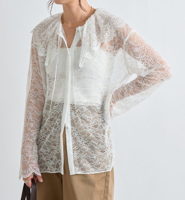  「【繊細なレースがアクセントに】フリルカラーレースブラウス」|シャツ・ブラウス|