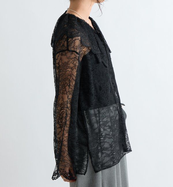  「【繊細なレースがアクセントに】フリルカラーレースブラウス」|シャツ・ブラウス|
