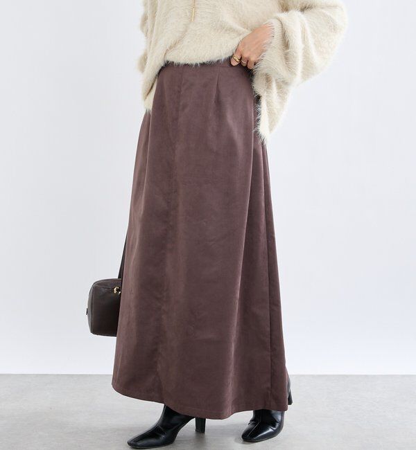  「【モダンな印象】ブラッシュドクロスサイドタックスカート」|スカート|