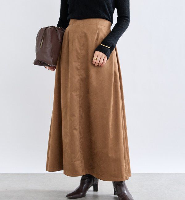  「【モダンな印象】ブラッシュドクロスサイドタックスカート」|スカート|キャメル