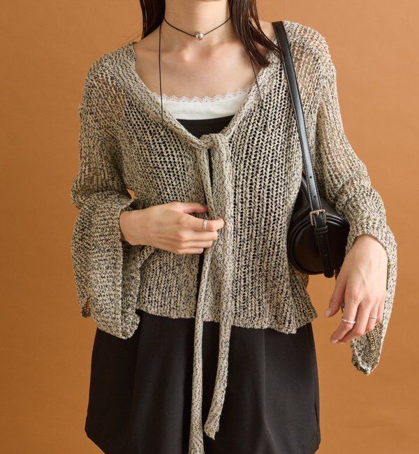  「フリルスリーブメッシュカーデ」|カーディガン|ベージュ