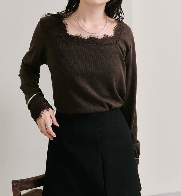  「スクエアネックレースロンT」|Tシャツ・カットソー|