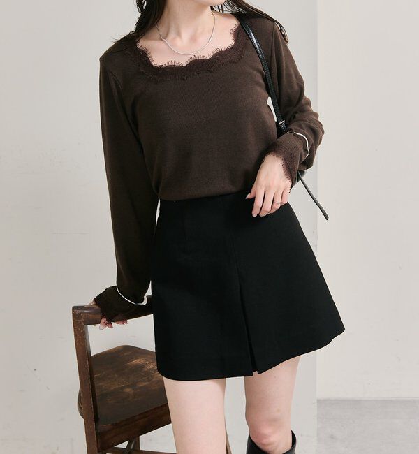  「スクエアネックレースロンT」|Tシャツ・カットソー|