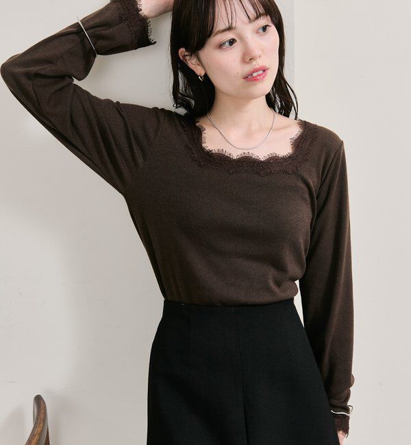  「スクエアネックレースロンT」|Tシャツ・カットソー|