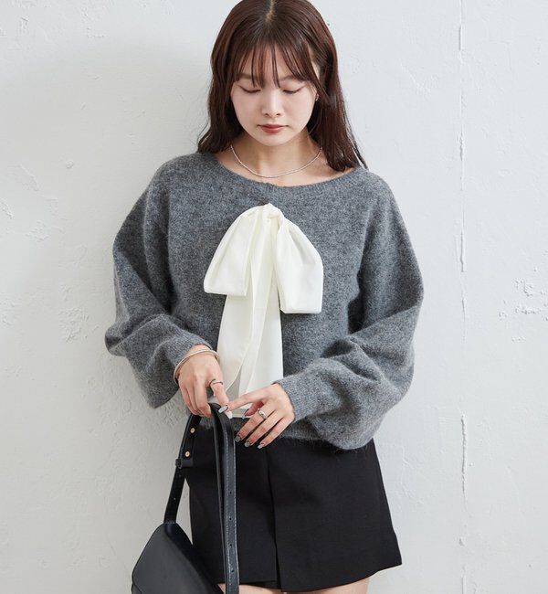  「リボン付きニット プルオーバー」|ニット・セーター|