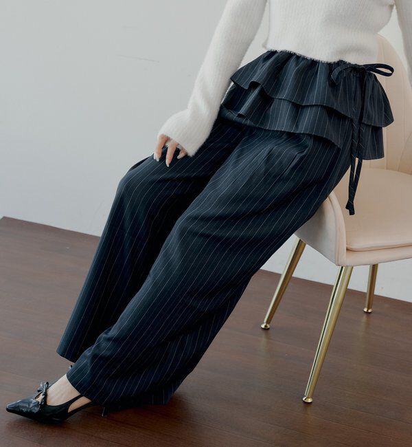  「【SALON by Chico】取り外しフリルルーズスラックスパンツ」|チノ|ブルーその他3