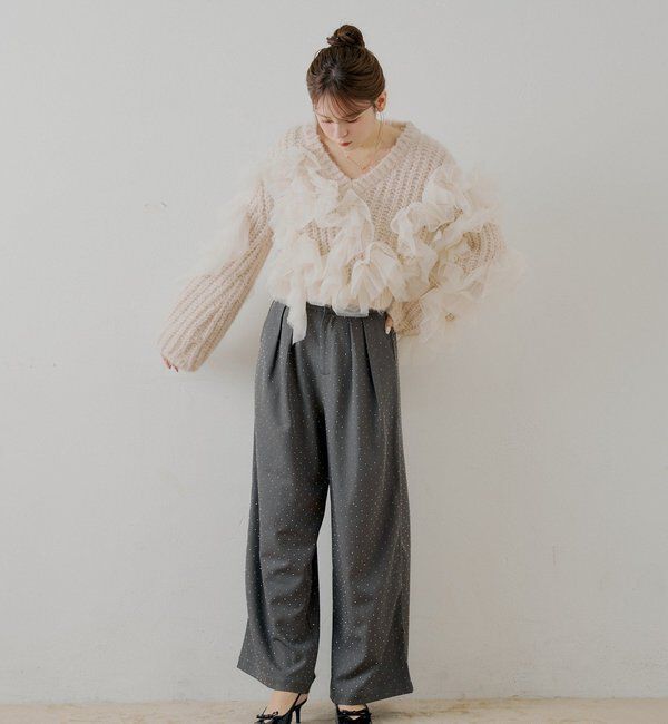  「【SALON by Chico】取り外しフリルルーズスラックスパンツ」|チノ|