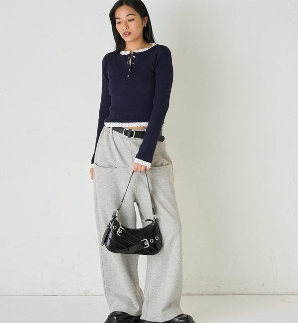  「【低身長・高身長対応】SLASH POCKET SWEAT EASY PANTS」|チノ|