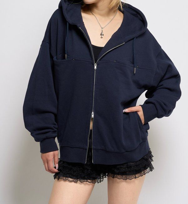  「SLASH POCKET HOODIE」|パーカー|ネイビー