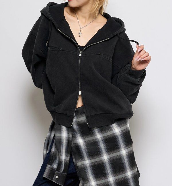  「SLASH POCKET HOODIE」|パーカー|チャコールグレー