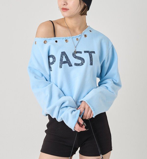  「EYELET OFF-SHOULDER LOGO SWEAT」|Tシャツ・カットソー|