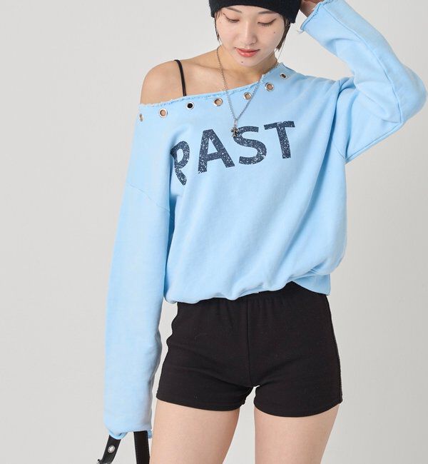  「EYELET OFF-SHOULDER LOGO SWEAT」|Tシャツ・カットソー|