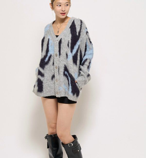  「KOOKYNモヘアライクカーディガン(無地/カモ柄)」|カーディガン|グレーその他1
