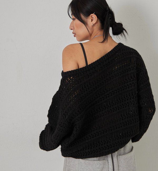  「メッシュボーダーオフショル2wayニット」|ニット・セーター|