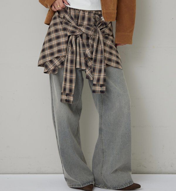  「CHECKED WRAP SKIRT」|スカート|ブラウン