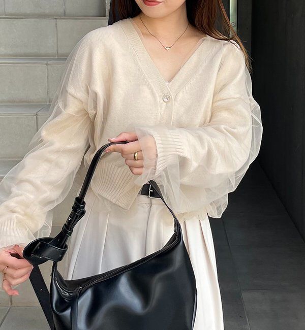  「【1枚で着映え】チュールレイヤードカーディガン」|カーディガン|