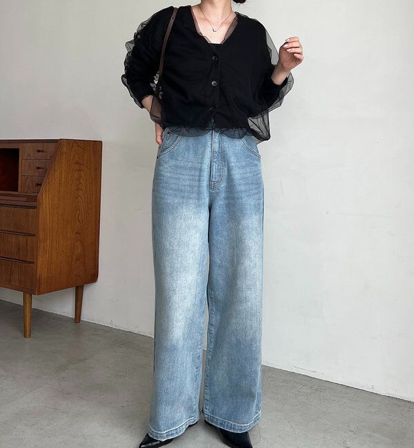  「【1枚で着映え】チュールレイヤードカーディガン」|カーディガン|