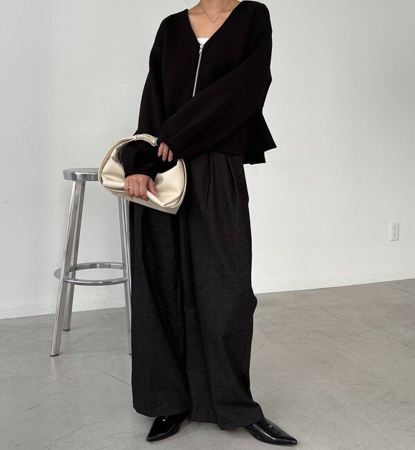  「【スタイルアップが叶う/伸縮性◎】ペプラムジップカーディガン」|Tシャツ・カットソー|