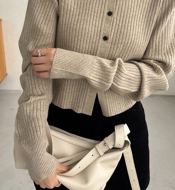  「【新色/オフホワイト】【前後2WAY】カーブスリーブリブニット」|カーディガン|