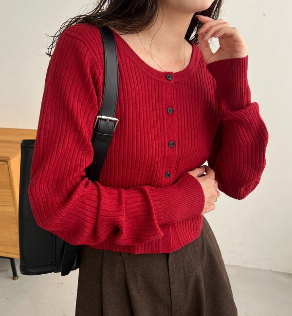  「【新色/オフホワイト】【前後2WAY】カーブスリーブリブニット」|カーディガン|